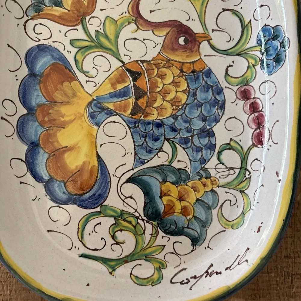 Vintage Deruta Italy Dipinto Mano Hand Painted Rooster Ceramic Platter 10